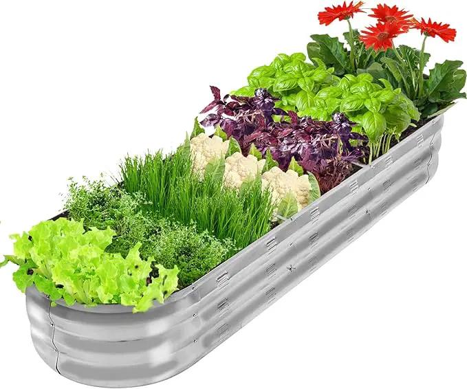GADI Raised Garden Bed Kit for Vegetables Flower Galvanized Metal Planter Boxs Designed for Easy DIY and Cleaning Not Twist Or Rot (Silver) by GreenHaven Gardens