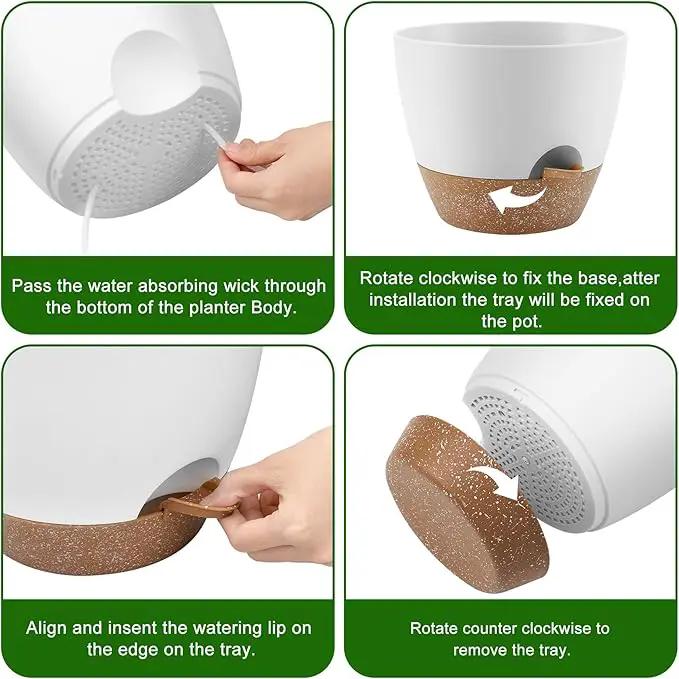 Plant Pots 10/9/8/7.5/7 Inch Self Watering Pots, Set of 5 Plastic Planters with Drainage Holes and Saucers,Plastic Flower Pots,Nursery Planting Pot for Indoor Out Door Plants（White） by GreenHaven Gardens