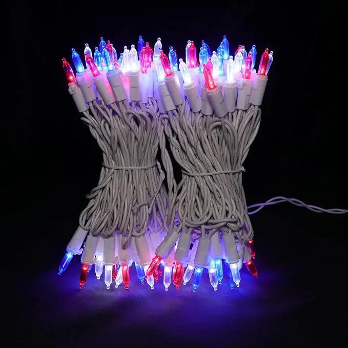 MULTI-SPARKING Red White and Blue LED Christmas Lights - 100 Count 4th of July Patriotic String Lights for Tree, Party, Independence Day Decorations, 33 Feet White Wire, UL Certified, Connectable by GreenHaven Gardens