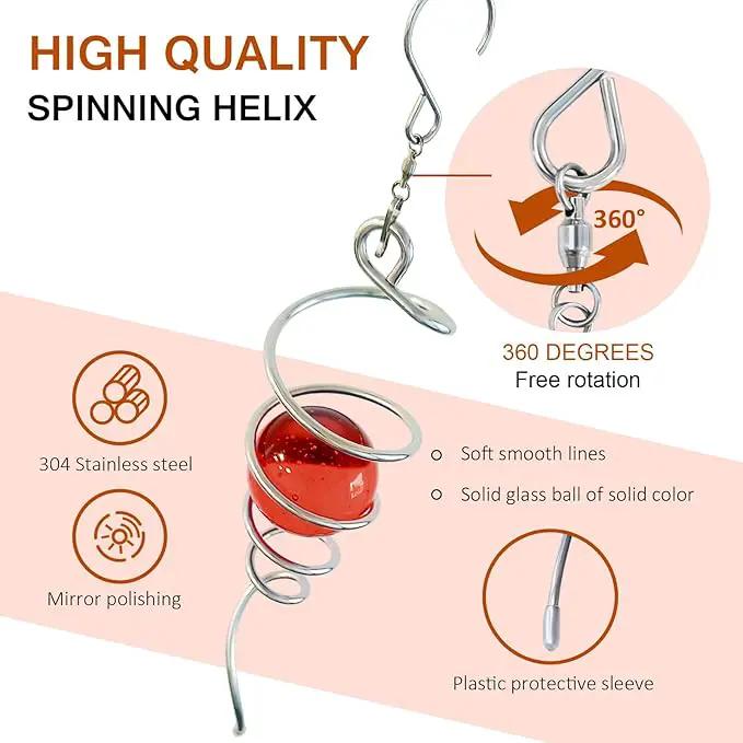 Gazing Ball Spiral Tail Wind Spinner,Decorative Wind Spinner 11inch Tail and 2 inch Glass Orb. Indoor Outdoor Wind Spinner Tail Sun Catcher Garden Decoration-13 inch Height(red) by GreenHaven Gardens