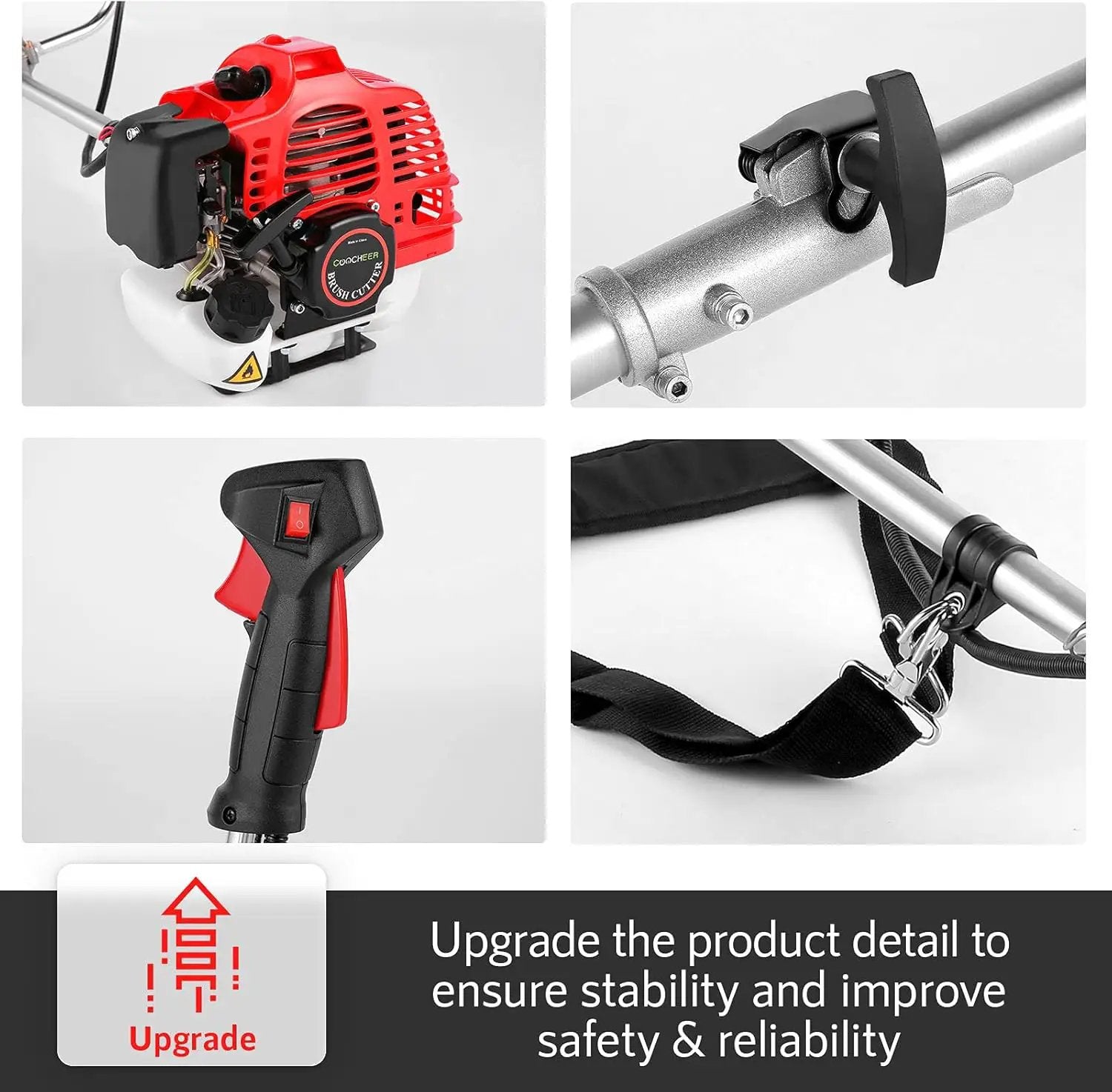 COOCHEER 58cc Gas Weed Eater, 4 in 1 String Trimmer 2-Cycle Gas Powered Brush Cutter Weed Wacker with 18.5’’ Cutting Path, Straight Shaft Weed Trimmer Grass Cutter for Yard, Lawn, Garden Care, Red by GreenHaven Gardens