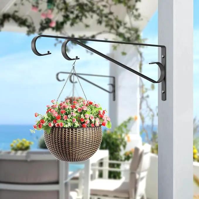Plant Hangers Outdoor (2 Pack-15.5 Inch Black) Plant Hooks Heavy Duty Iron Plant Hanger Hook for Wall, Hanging Plant Bracket for Planters, Bird Feeders, Lanterns, Wind Chimes, Outdoor by GreenHaven Gardens