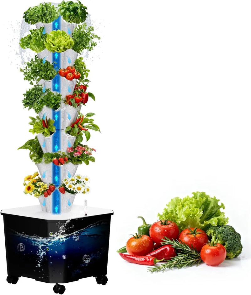 Vertical Hydroponic Tower,7Layer 35 Pods Tower Garden Growing System with 12V Water Pump& 24h Smart Timer,BPA-Free Modular Indoor/Outdoor for Hydroponic Gardening Lovers Planting Vegetables by GreenHaven Gardens