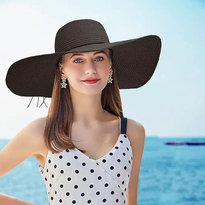 Floppy Big Beach Straw Hats for Women Foldable Summer Wide Brim Packable Sun Hat Womens Travel Straw Fedora Hat by GreenHaven Gardens