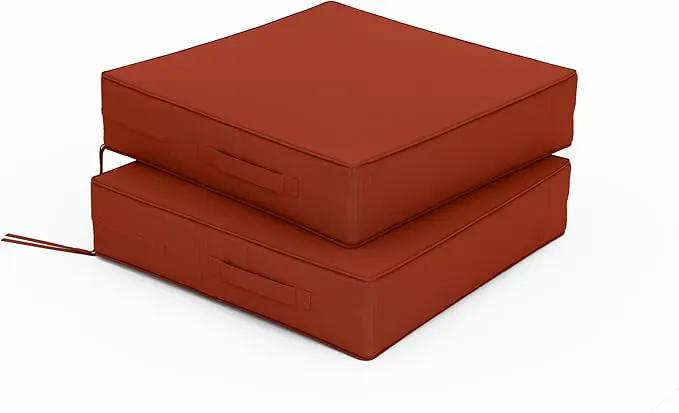 Patio Chair Cushions 19 X 19 X 4 Inch Waterproof Outdoor Seat Cushions for Patio Furniture, Outdoor Sofa Couch Pads with Ties & Handle, Set of 2, Terra Red by GreenHaven Gardens