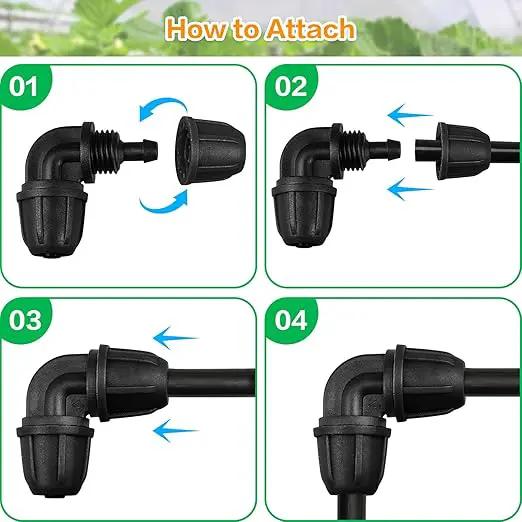 Upgraded 1/4" Drip Irrigation Elbow Fittings：24 Pieces Leak Free Lock Barbed 90 Degree Elbow Connectors for1/4 Inch Irrigation Tubing Quick Connect Parts for Garden Landscape System by GreenHaven Gardens