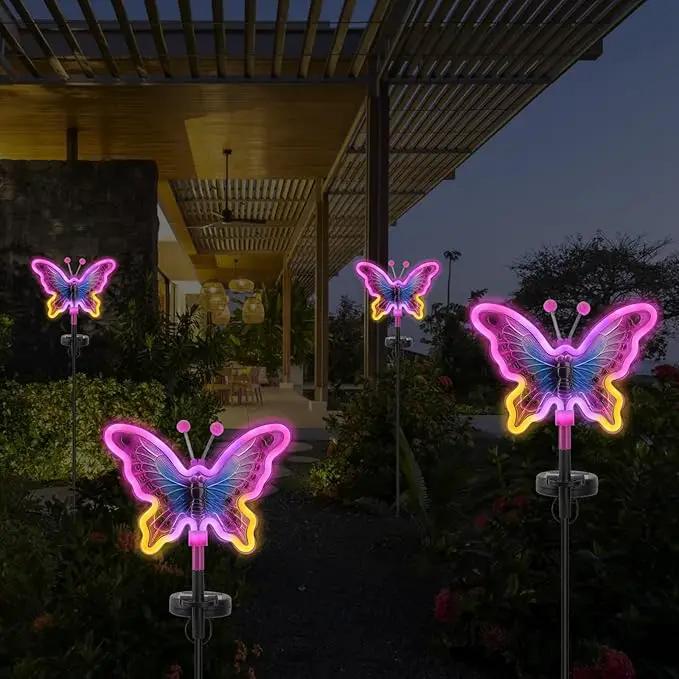 Butterfly Solar Lights, Solar Butterfly Outdoor Light, Garden Decor,Neon Butterfly Garden Lights for Outside, Yard, Pathways,Patio, Lawn, or Landscaping Decor (Amaranth, 2 Pack) by GreenHaven Gardens