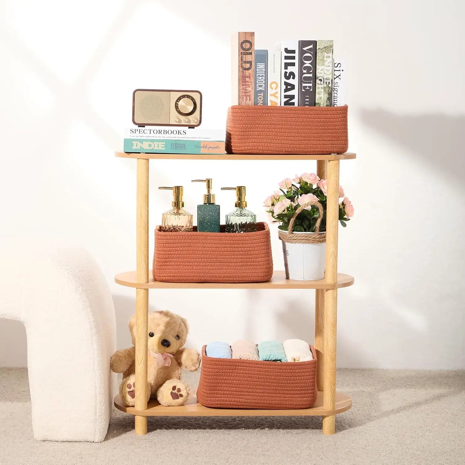 Small Storage Baskets for Organizing | Closet Organizer Bins | Shelf Toy Basket | Woven Rope Baskets | Cube Decorative Box | Shallow Basket | 11.5x7.5x4.7” | 4 Packs Oxide Red by GreenHaven Gardens