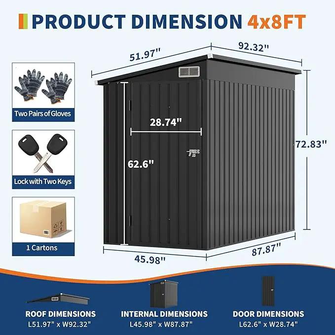4x8 FT Metal Outdoor Lean to Storage Shed, Lean to Garden Shed Utility Tool Shed, Heavy-Duty Outdoor Metal Wall Side Storage Sheds by GreenHaven Gardens