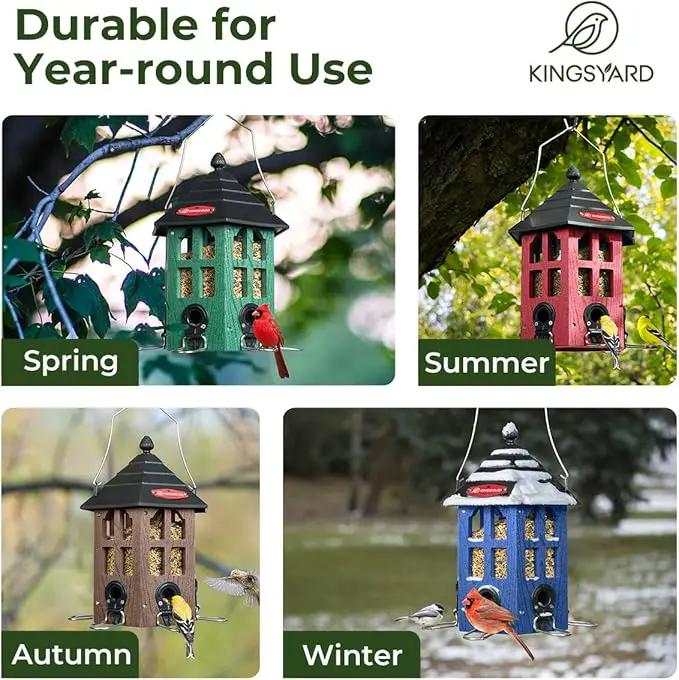 Kingsyard Wild Bird Feeder for Outdoor Hanging, Recycled Plastic Bird Feeders with 6 Ports & U-Shape Perch, Garden Yard Outside Decoration, 3.5 lbs Seed Capacity, Red by GreenHaven Gardens