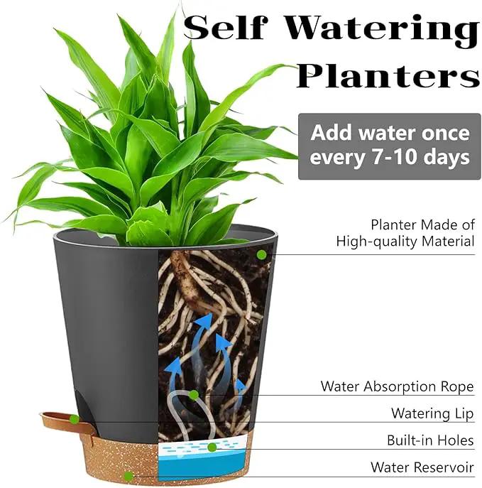 Plant Pots Self Watering Planters with Drainage Hole and Reservoir Large Flower Planting Pots for Indoor Outdoor Plants Plastic Succulent Pot Gift Idea 2 * 12Inch by GreenHaven Gardens