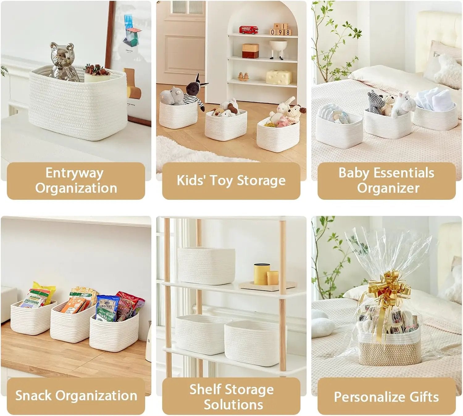 Small Cotton Rope Basket – Storage Bin for Organizing (10.6" x 6.7" x 6.7"), Bathroom Storage Basket for Shelf, Counter & Closet（White） by GreenHaven Gardens