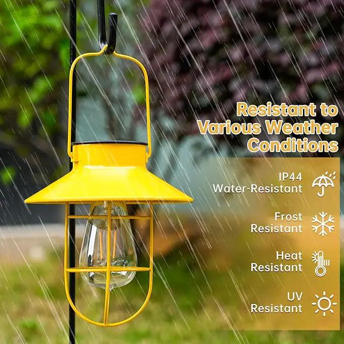 Solar Lights Lantern Lamp with Shepherd Hook, Solar Metal lanterns, outdoor lights decor, Water resistant Edison Bulb Lights for Garden ,outside decor for pathways,patio, lawn, or landscaping (Yellow) by GreenHaven Gardens