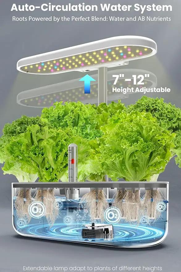 inBloom 12 Pods Hydroponics Growing System Indoor Garden with LED Grow Light and Pod Kit, Plants Germination Kit with 4.2L Water Pump Accelerate, Height Adjustable, Gardening Gifts for Women, White by GreenHaven Gardens