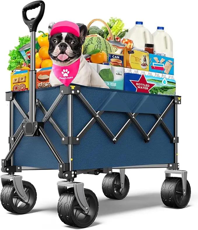 Beach Wagon,Collapsible-Wagon 220lbs with Big Wheels FoldableWagon Carts,Portable Utility for Garden Grocery Sports Camping All Terrain-Blue by GreenHaven Gardens