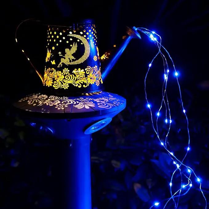 YJFWAL Watering Can With Solar Garden Lights, Fairy Butterfly Decor, Star Shower Art Hanging Waterfall for Outdoor Table, Patio, Yard, Pathway, Walkway (Blue) by GreenHaven Gardens