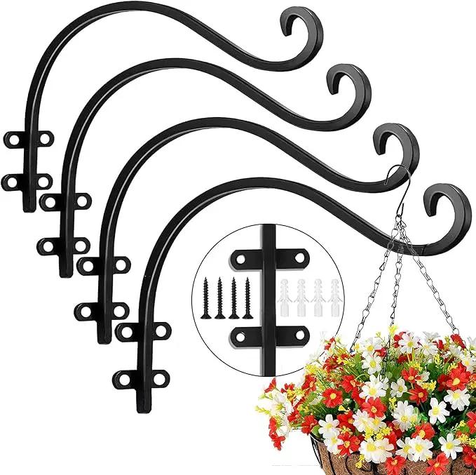 4 Pack Heavy Duty Plant Hanger Bracket, 12Inch Hanging Brackets for Plants Outdoor and Indoor, 80lbs Holding Capacity Metal Plant Wall Hooks, Black Hanging Plant Brackets for Flower Wind Bird Feeder by GreenHaven Gardens