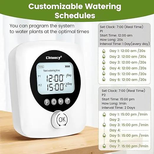 98FT Automatic Plant Waterer Indoor - Chtoocy Dual Pumps Independent Automatic Watering System for 30 Potted Plants, Drip Irrigation System Vacation Plant Watering Device with Programmable Water Timer