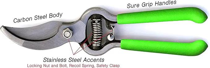 GARDEN GURU Classic Bypass Pruning Shears Clippers – Heavy Duty Forged Steel Garden Pruners – Safety Lock – Non Slip Comfort Grips – Cuts up to 1” Diameter – Professional Bypass Pruners for Gardening by GreenHaven Gardens