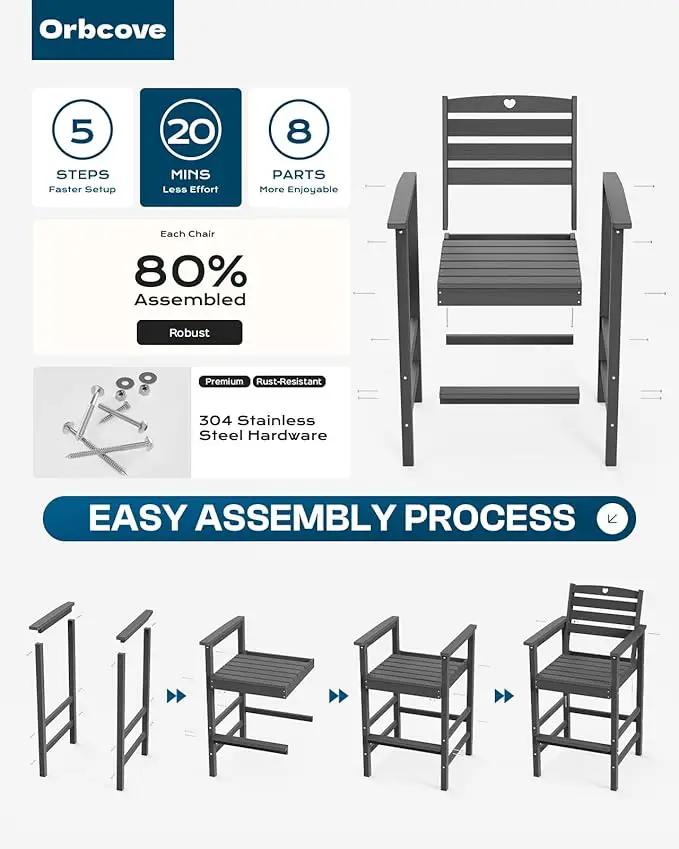 3-Piece HDPE Outdoor Bar, Outdoor Bar Stools and Outdoor Bar Table with Heart Cutout Design, All Weather Bistro Set Outdoor for Patio, Porch, Pool (Grey) by GreenHaven Gardens