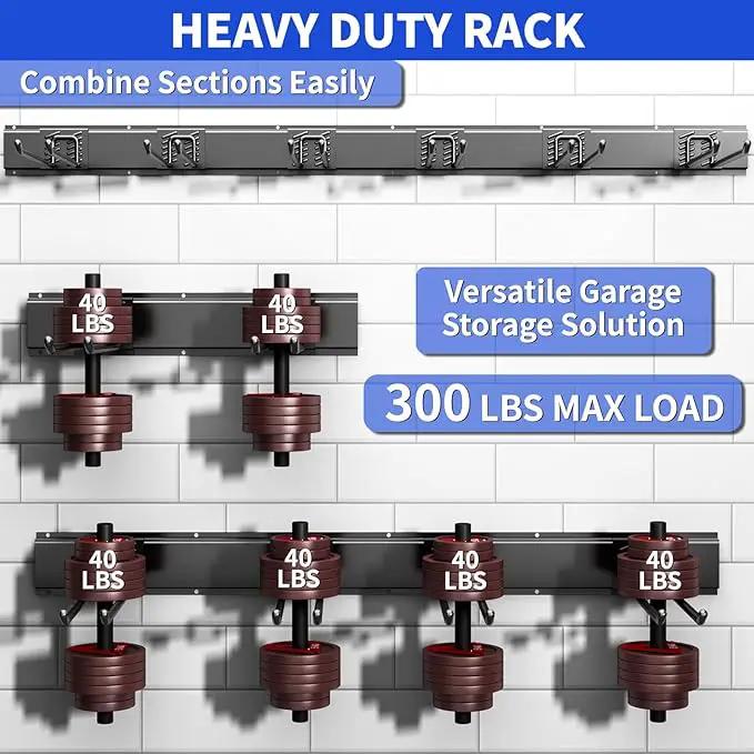 Garage Organization Tool Organizer Wall Mount, 48inch Heavy Duty Garden Tool organizer Storage System, Easy Install With 6 Adjustable Straight Hooks, For Garage, Basement, Shed, Workshop(Black) by GreenHaven Gardens
