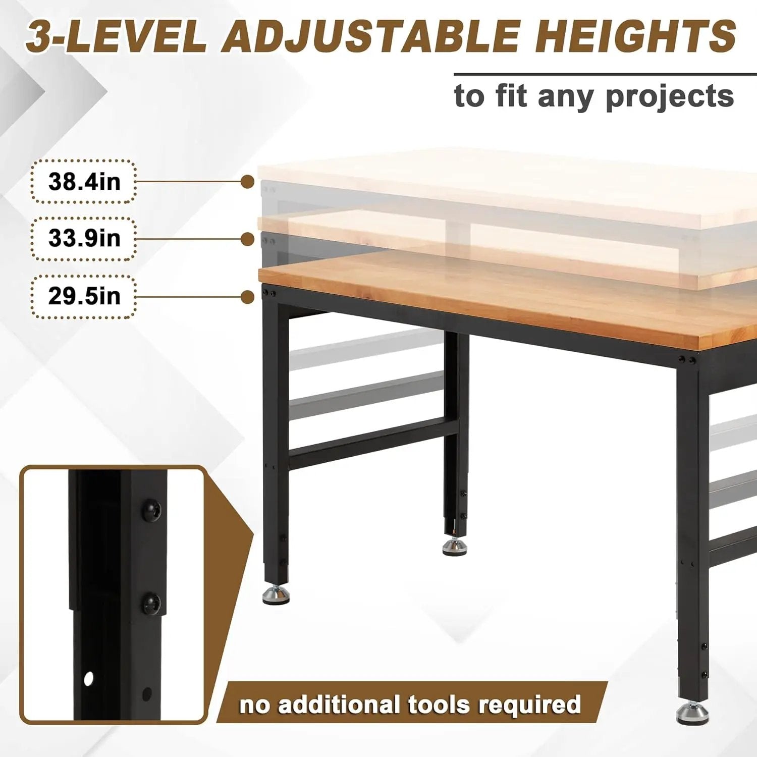 HABUTWAY Height Adjustable Workbench 48"x 24" 2000 Lbs Capacity Solid Wood Work Station Heavy-Duty Work Tables with Power Outlets for Garage Party Shop Office by GreenHaven Gardens