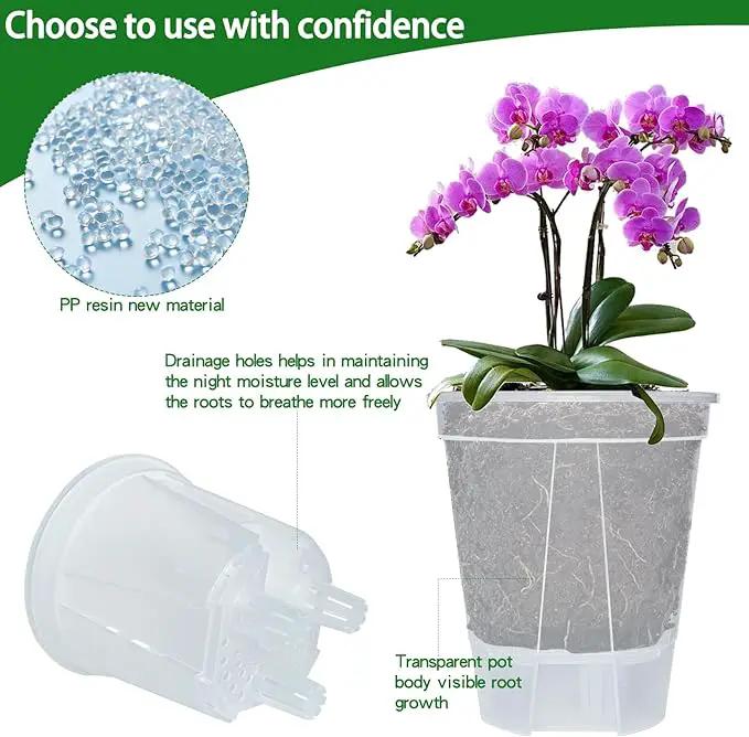Cdd's Path 6-Pack Self Watering Pots Set with Holes for Indoor/Outdoor Plants,2 Each of 5, 6 and 7 Inch Planter Pot with Watering Hole/Reservior and Air Pipes,Clear by GreenHaven Gardens