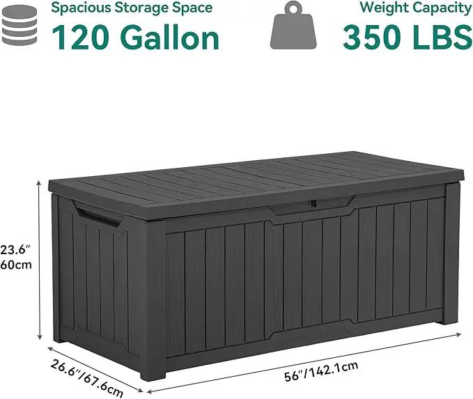 YITAHOME 120 Gallon Outdoor Storage Deck Box, Large Resin Patio Storage for Outdoor Pillows, Garden Tools and Pool Supplies, Waterproof, Lockable, (Dark Grey) by GreenHaven Gardens