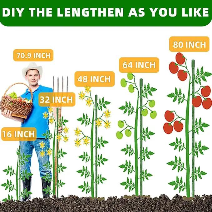 Garden Stakes 16 Inch 30 Pack, Diy 4ft 5ft 6ft 7ft 8ft Tomato Stakes Plastic Coated Metal Plant Sticks Stakes Supports with 20 Connectors 15 Rotatable Clips for Indoor Outdoor Plants Vegetable by GreenHaven Gardens