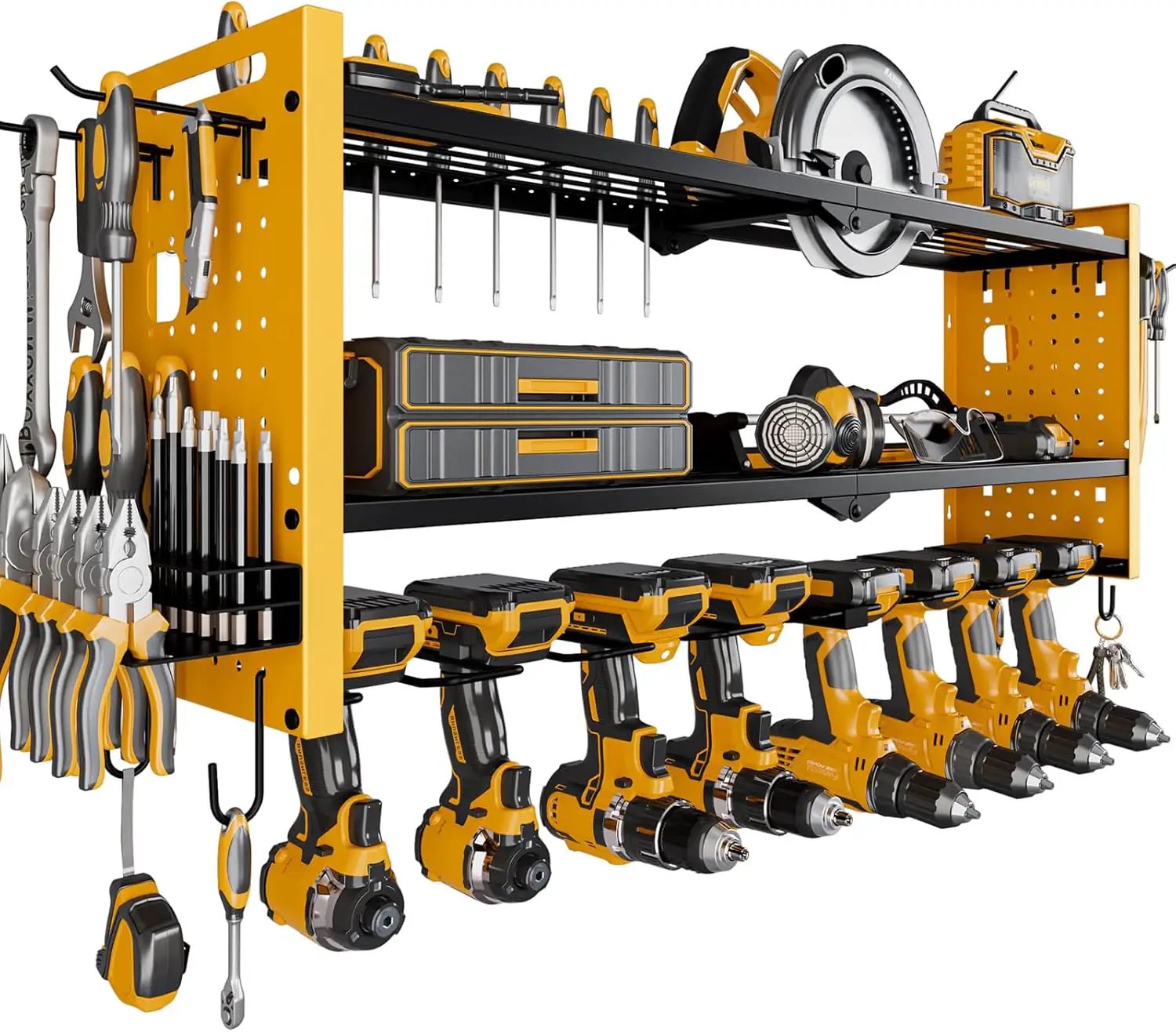 Power Tool Organizer Wall Mount,Cordless Drill Hanger Storage Rack 8 Drill Holder,3 Layers Heavy Duty Power Tool Storage Rack(Yellow) by GreenHaven Gardens