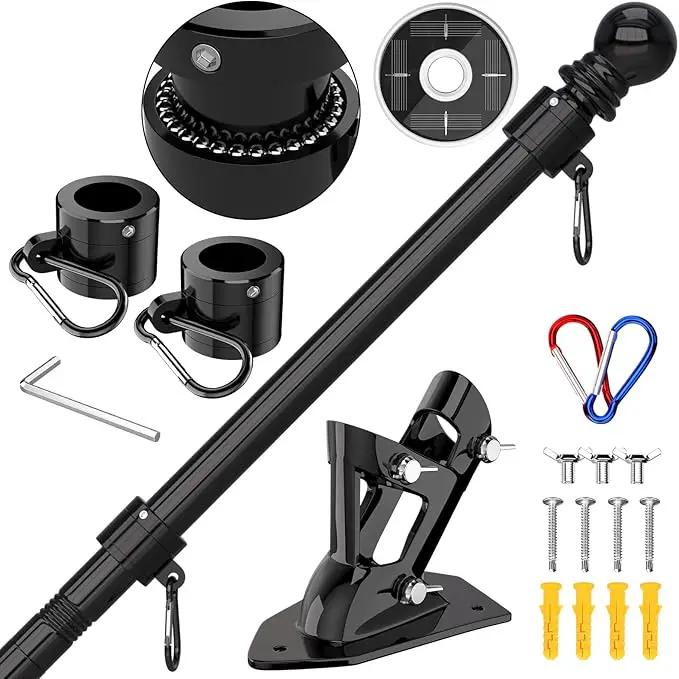 ZMTECH Flag Pole with Solar Light - Adjustable Bracket, 6 FT Stainless Steel Flag Poles for Outside House, Garden or Yard, Tangle Free Flagpole Kit for American Flag (Without Flag, Black) by GreenHaven Gardens