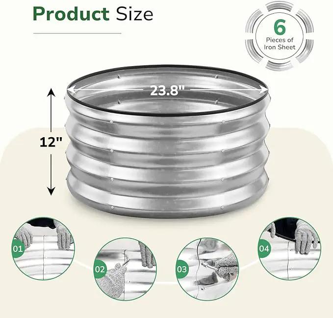 GreatBuddy 2x2x1 ft Round Galvanized Raised Garden Bed, Easy-Assembly Raised Bed with Anti-Cut Gloves & Tools, Rust-Proof Garden Bed for Outdoor, Vegetables, Herbs, Small Trees, Silver by GreenHaven Gardens