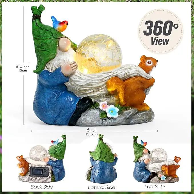 Garden Gnomes Statue Outdoor Decor,Solar Gnome Statue for Outside -Resin Blue Gnome Yard Art Gifts for Mom,Grandmam Birthday Gift by GreenHaven Gardens