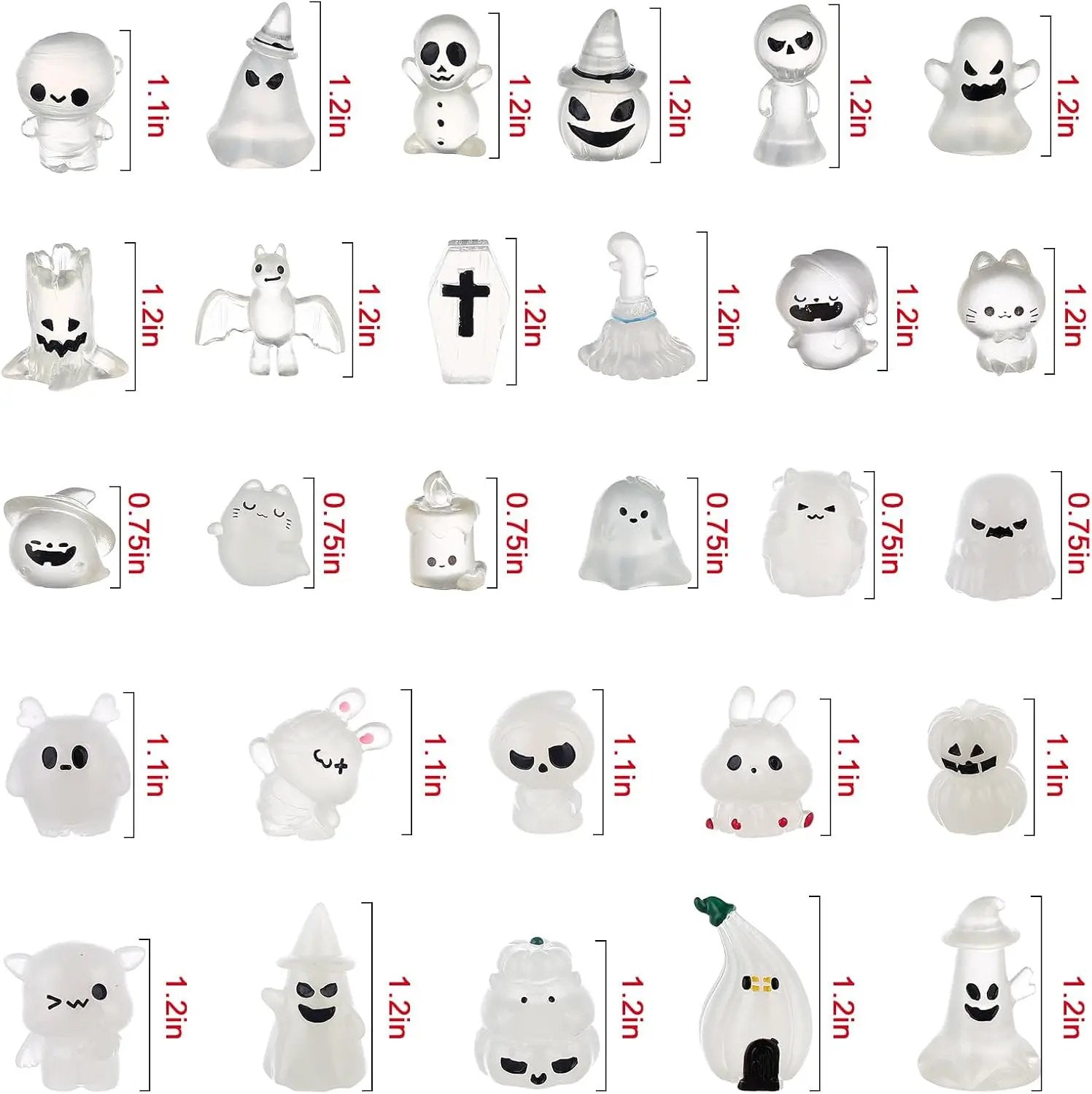 58 Pcs Halloween Luminous Mini Figures Glow in Dark Tiny Resin Figures Set Fairy House Diorama Accessories Halloween Pumpkin Ghost Skull Ornament for Garden Dollhouse Craft DIY(Ghost) by GreenHaven Gardens