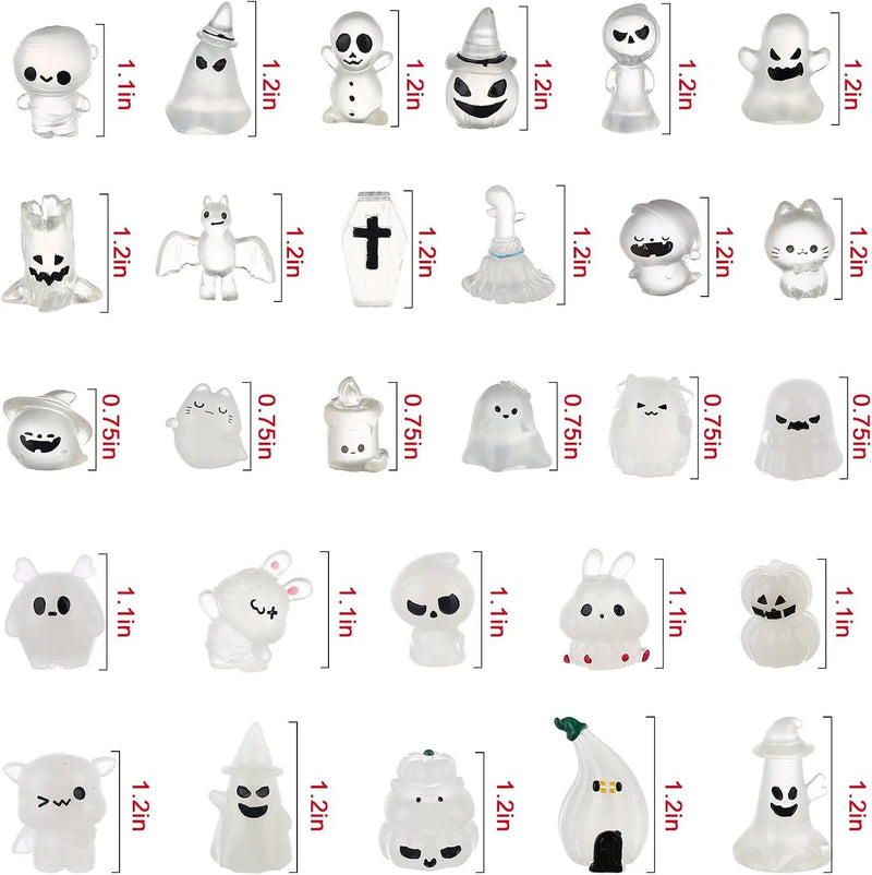 58 Pcs Halloween Luminous Mini Figures Glow in Dark Tiny Resin Figures Set Fairy House Diorama Accessories Halloween Pumpkin Ghost Skull Ornament for Garden Dollhouse Craft DIY(Ghost) by GreenHaven Gardens