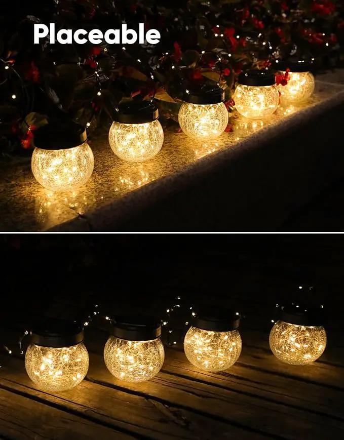 Solar Lantern Solar Lights Outdoor Waterproof 2-Pack, Solar Powered Hanging Lights Cracked Glass Hanging Globes for Christmas Decoration, Shepherd Hook, Garden Tree Ornaments by GreenHaven Gardens