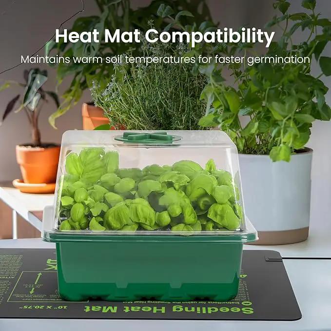 MIXC Seed Starter Kit with Grow Light, Seedling Trays Mini Propagator Plant Grow Kit with Humidity Vented Domes and Base for Seeds Starting Greenhouse by GreenHaven Gardens