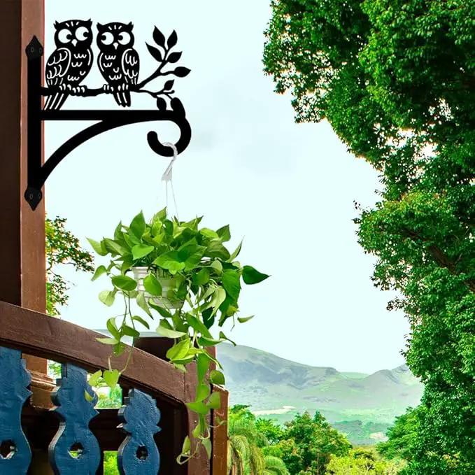 peacoblue Iron Plant Hangers Hooks for Outdoor Indoor Hanging Plants Flower Fern Pots Lantern Bird Feeder Wind Chimes, 12"x14" Owl Weather Resistant Metal Wall Holder for Porch Garden Farmhouse(Owl) by GreenHaven Gardens