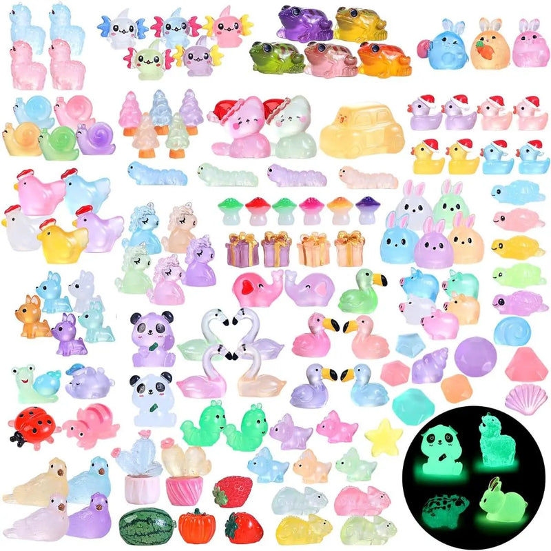 130pcs Luminous Mini Resin Animals Figures to Hide Miniature Figurines Glow in The Dark for Miniature Fairy Garden Accessories Micro Landscape Aquarium Ornaments Kit Dollhouse Decor Crafts by GreenHaven Gardens