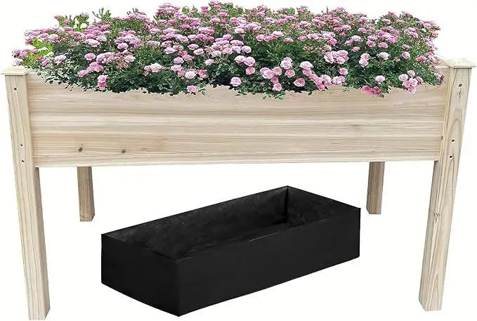 BTExpert 4ft Wooden Raised Garden Bed with Legs, 48x24x30in Elevated Planter Box Stand for Vegetable Flower Backyard, Patio, Balcony Large Wood Raised Beds Liner Outdoor - 30 in Height by GreenHaven Gardens