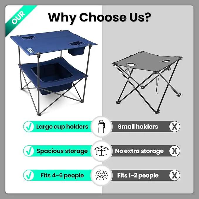 Folding Camping Table, Portable Outdoor Picnic Table, Rectangular Lightweight Camp Table with Storage, Cup Holder and Carry Bag for Barbeque Beach Camping and Tailgate by GreenHaven Gardens