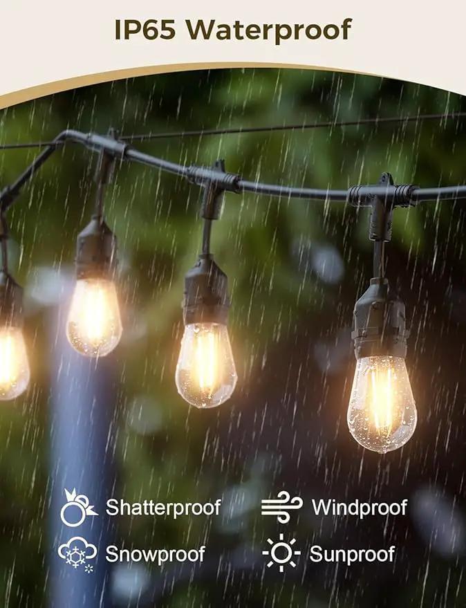 XMCOSY+ Smart Outdoor String Lights, 98Ft LED Patio Lights Waterproof IP65, App Control, Compatible with Alexa, Dimmable Edison Bulbs Outdoor Light for Yard Porch Bistro Outside by GreenHaven Gardens