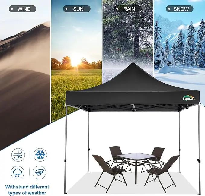 COBIZI 10x10 Pop Up Canopy Tent 10x10 Easy up Canopy, Heavy Duty Outdoor Canopy UPF 50+ All Weather Waterproof Instant Party Tents for Parties Gazebo with Handbag, Black(Windproof Upgraded) by GreenHaven Gardens