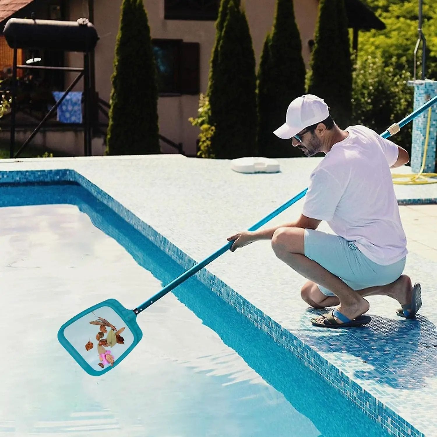 POOLWHALE Premium 15 Foot Telescopic Swimming Pool Pole, Adjustable 3 Piece Extendable Pool Cleaning Pole, Blue Anodized Aluminum - for Skimmer Nets, Vacuum Heads and Brushes by GreenHaven Gardens