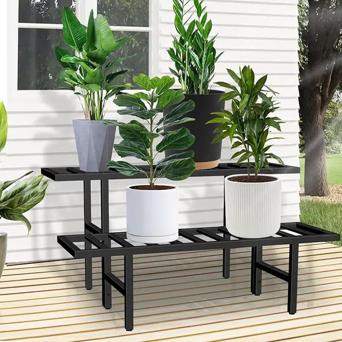 Plant Stand Indoor Outdoor, Heavy Duty Iron Pedestal Stands Metal Plant Stand for Indoor Outdoor, 2-Tier Sturdy Flower Stand Display Plant Shelf by GreenHaven Gardens