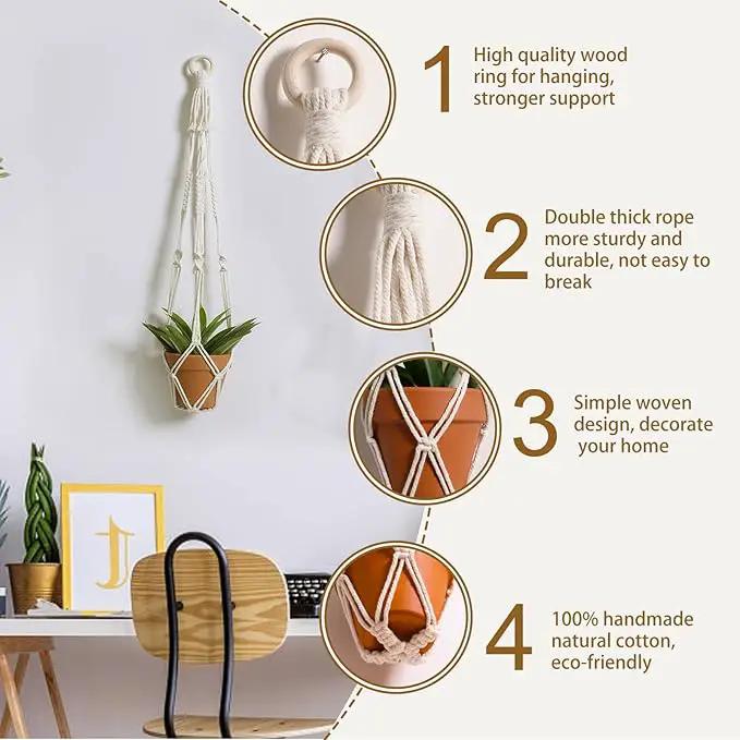 Artilady Plant Hanger Indoor Macrame Hanging Planters for Plants Holder Boho White Basket No Tassels Farmhouse Rustic Window Wall Decor by GreenHaven Gardens