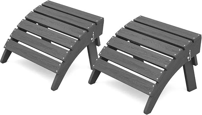 KINGYES Folding Adirondack Ottoman Set of 2 for Adirondack Chair, Grey by GreenHaven Gardens