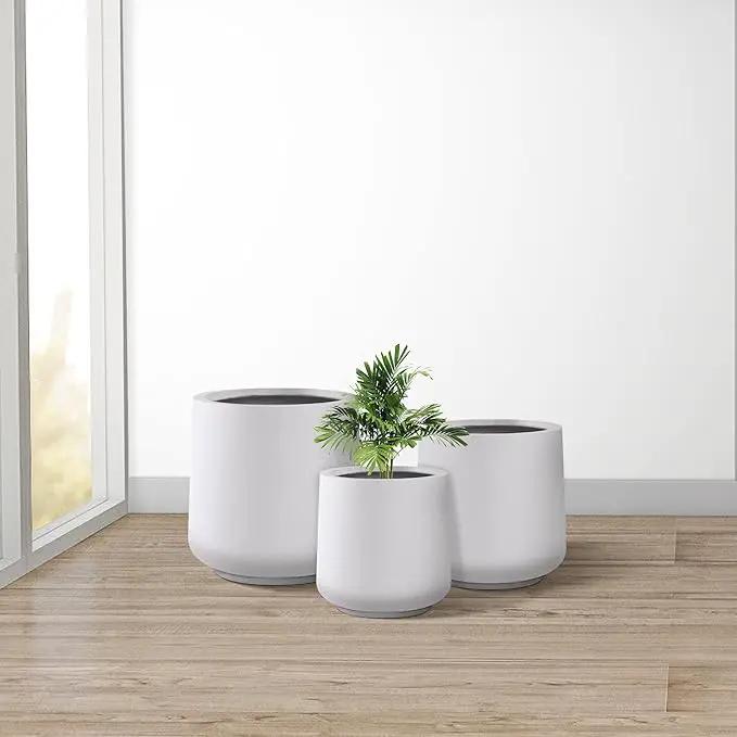 Kante 15.3"+11.6"+8.2" Dia Round Concrete Planter, Large Outdoor Indoor Planter Pots Containers with Drainage Holes and Rubber Plug for Home Garden Patio, Pure White by GreenHaven Gardens