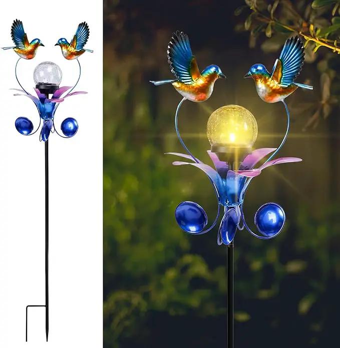 VCUTEKA Solar Lights Outdoor Metal Garden Stake Waterproof Crackle Glass Globe Garden Decor Blue Jay Bird for Pathway, Lawn, Patio, Yard by GreenHaven Gardens