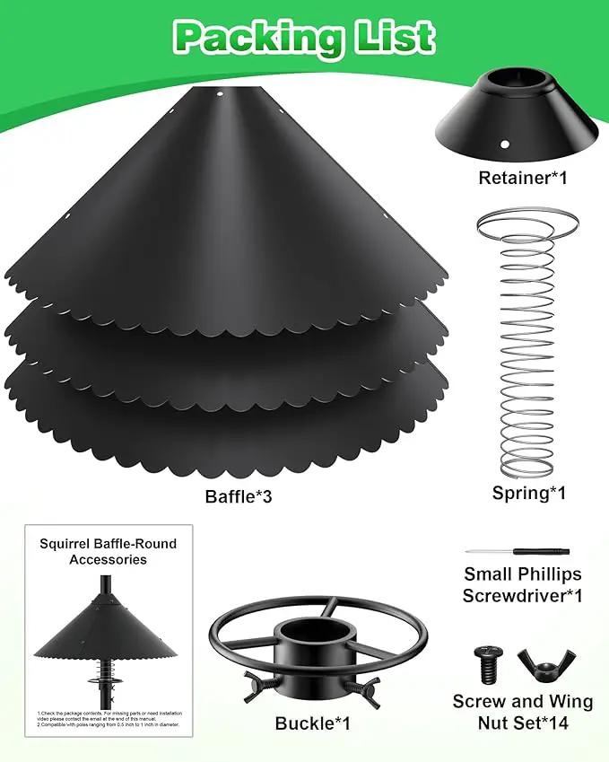 Metal Squirrel Baffle - Heavy Duty Squirrel Baffle for Bird Feeder Pole - Chew Proof Squirres Guard with Spring for Better Defense, Outside Pole Mount for Bird Feeder, 19 Inch by GreenHaven Gardens